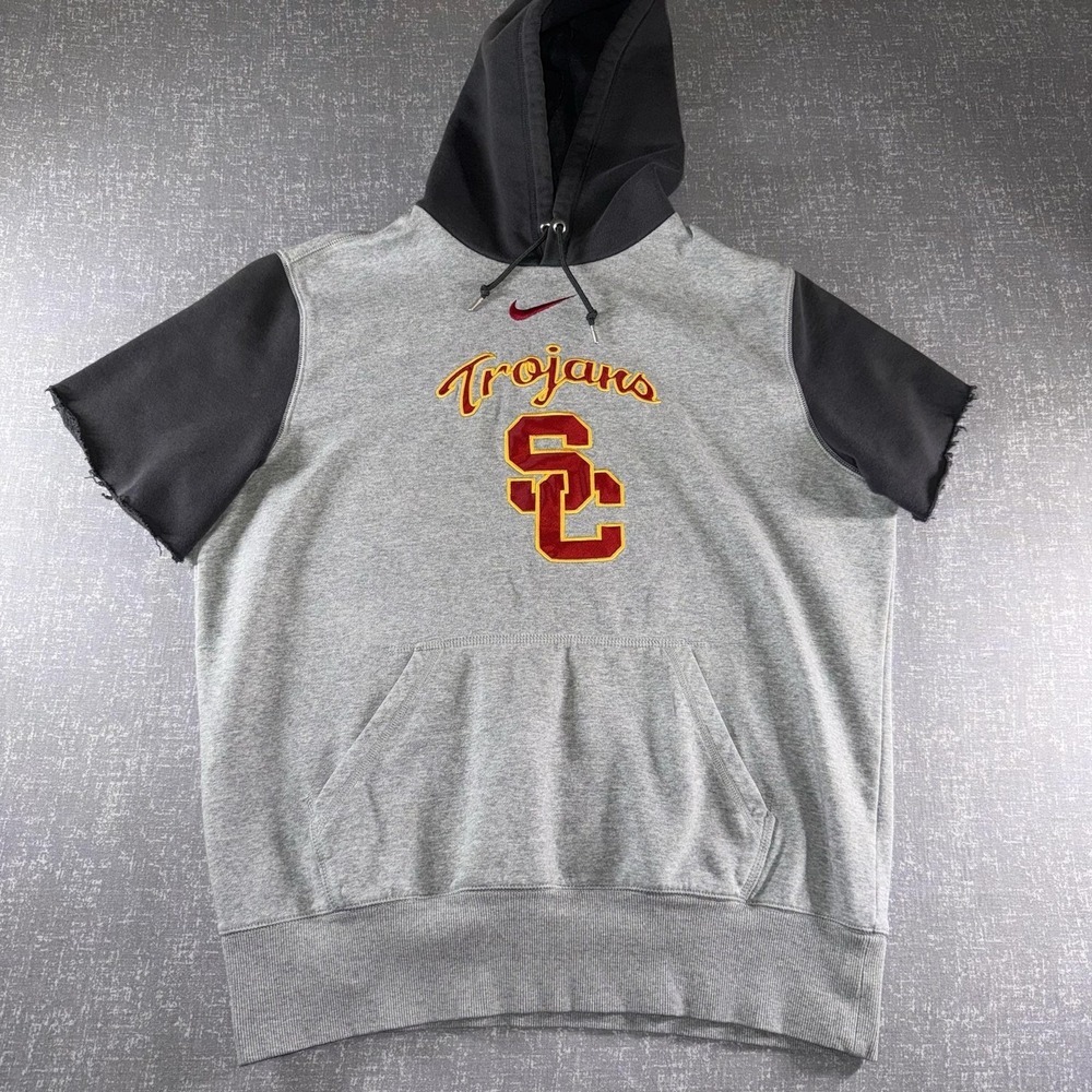 USC Trojans Hoodie Sweatshirt Mens XL Gray NCAA Football Nike Short Sleeve